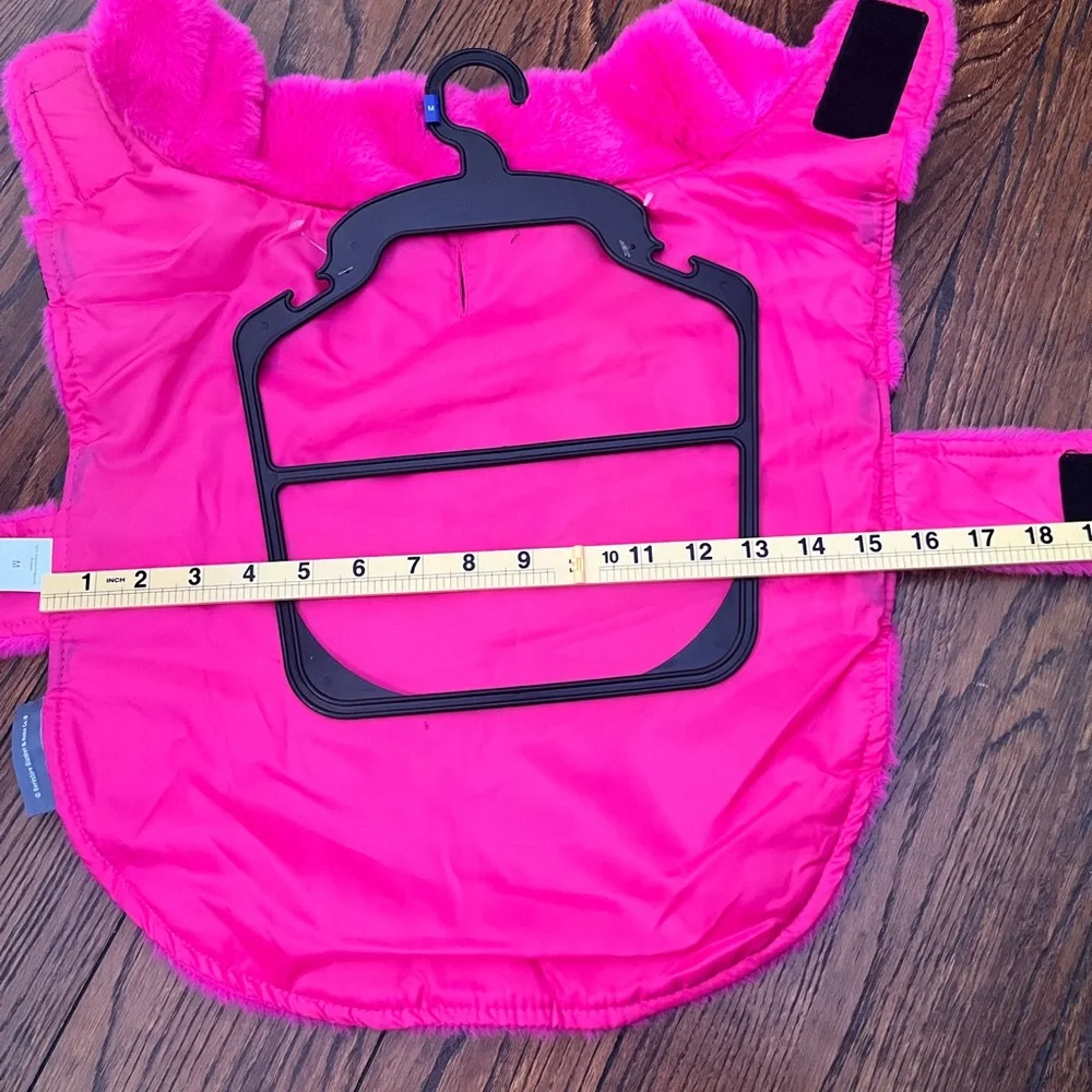 Berkshire Pet Pink‎ Black V Striped Faux Fur Dog Coat Satin Lined Medium
